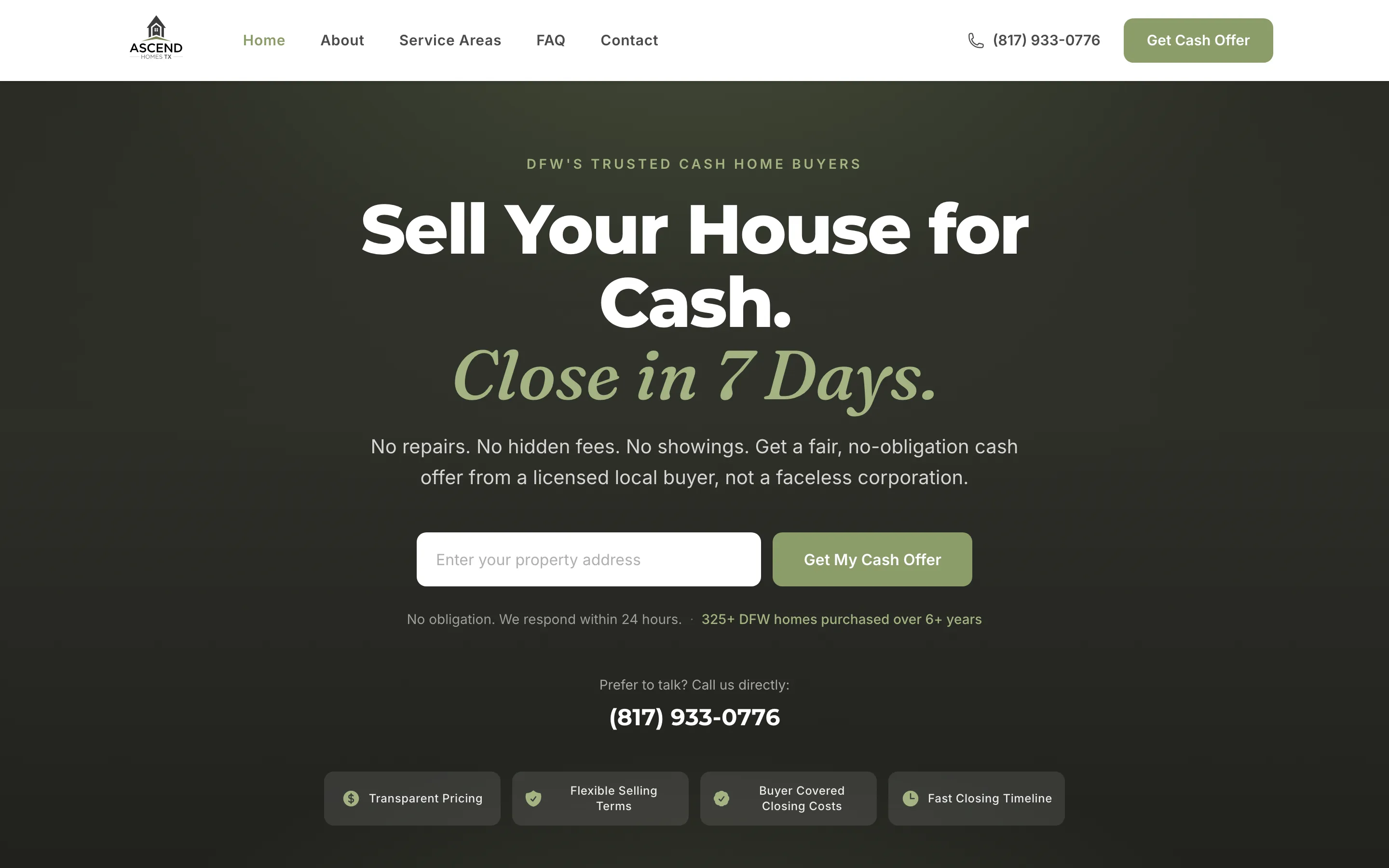 Homepage of Ascend Homes TX, a cash home buyer