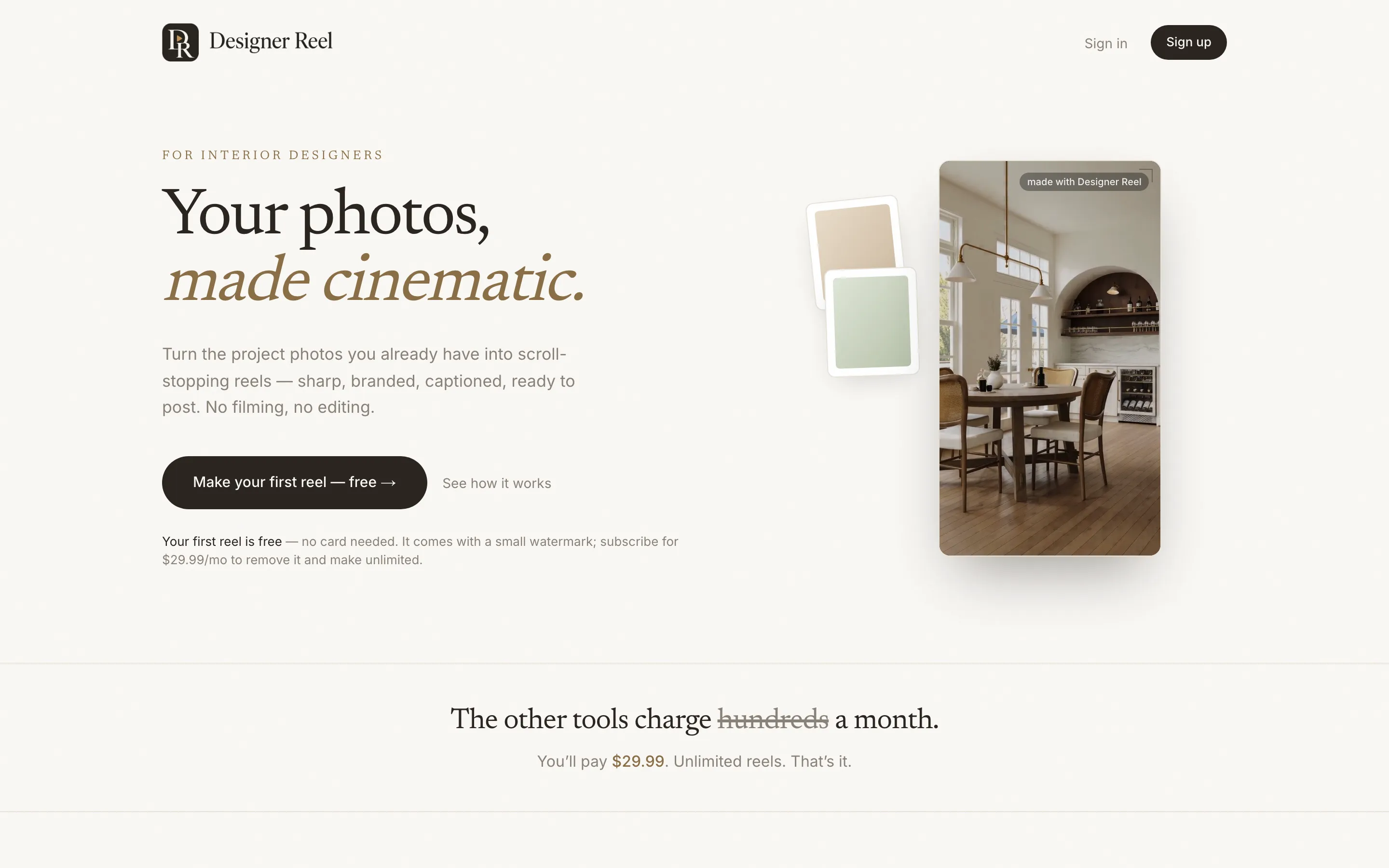 Designer Reel interface